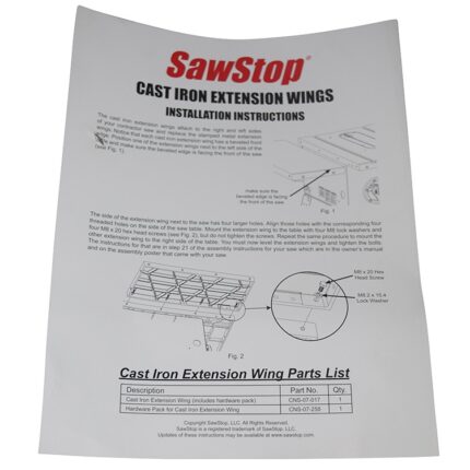 Cast Iron Wing Installation Instructions for CNS only