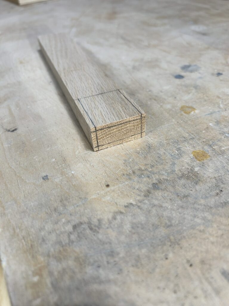 Tenon layout lines on handle blank