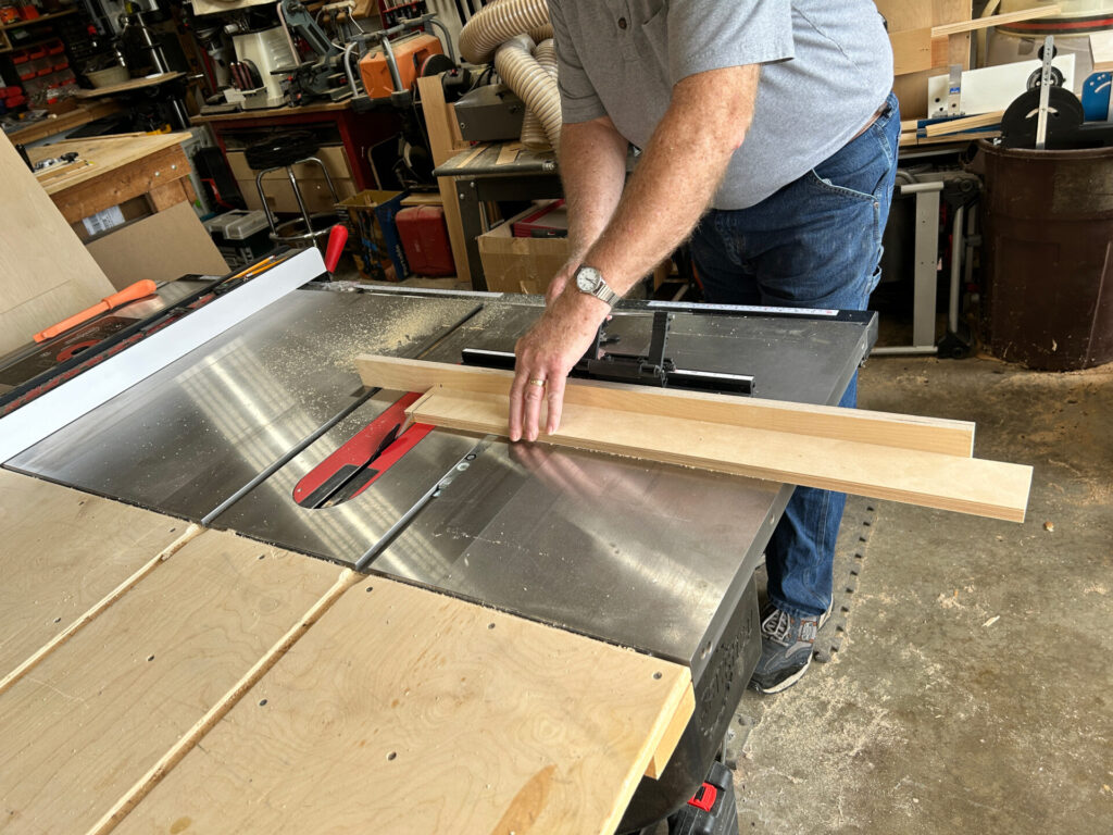 Crosscutting the guide to length with a miter gauge