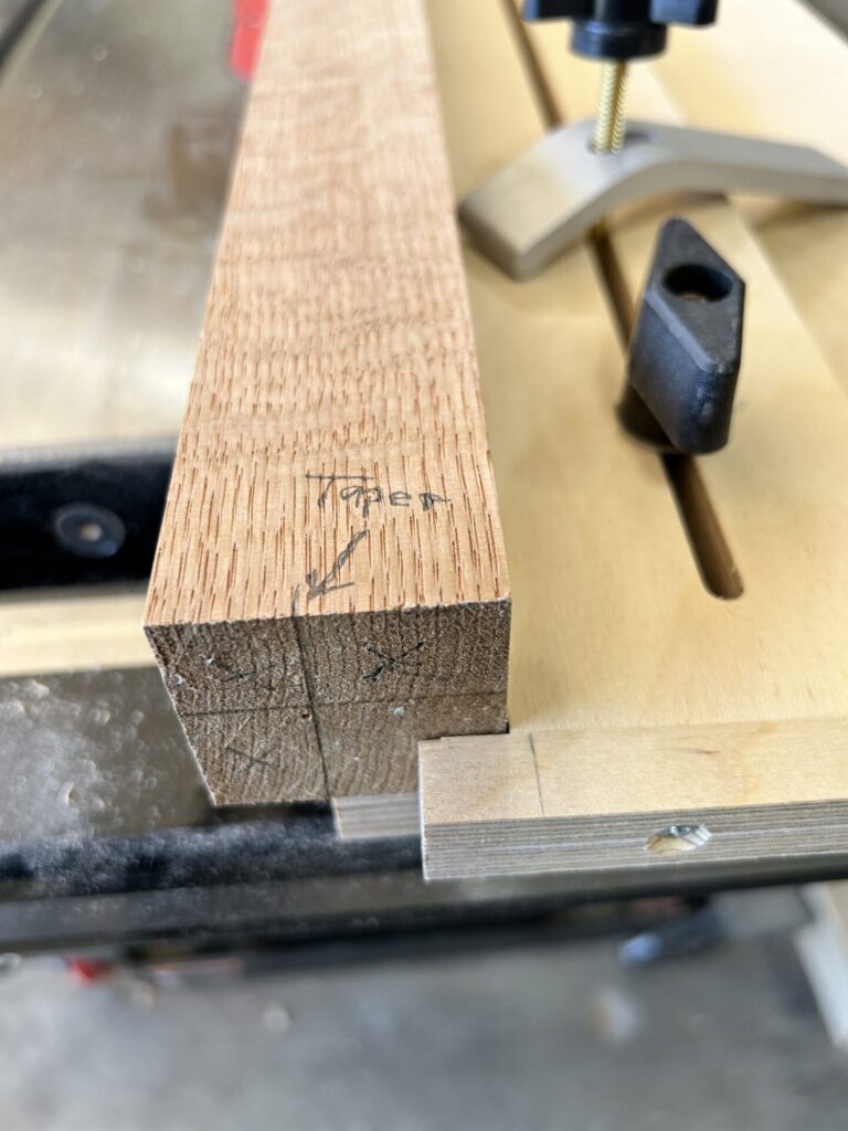 Taper mark laid out at bottom of leg